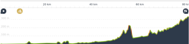 Elevation profile of a route from Nagisaen Campground to Okubo Campground